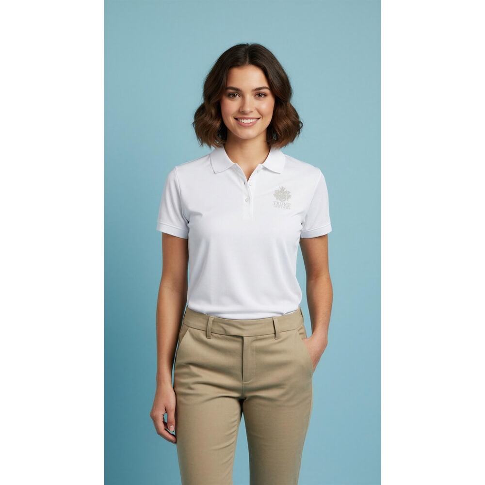 EP PRO Polo Shirt Womens Size Large‎ White Short Sleeve Golf Trump Crest